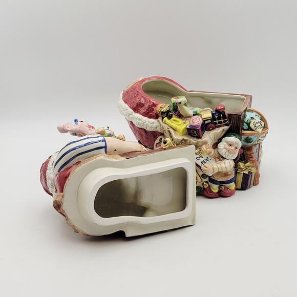 FITZ & FLOYD Santas Workshop Cookie Jar of Santa Admiring the Toys Rare Vtg - Picture 11 of 14